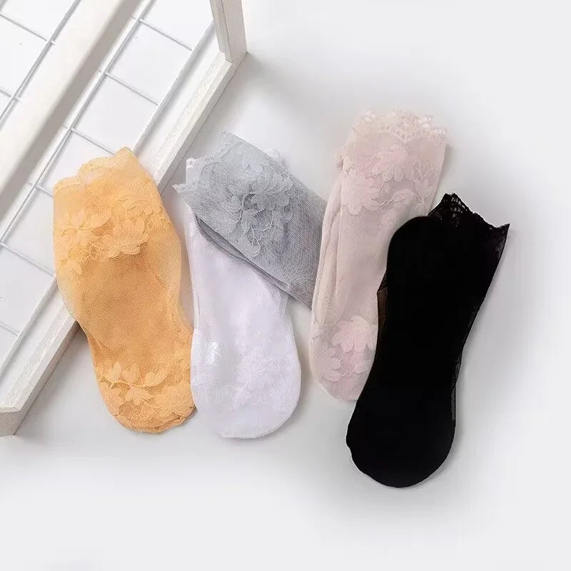 Floral Lace Low Tube Womens Socks