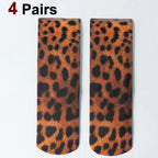 4 Pairs Womens Nylon Elastane Leopard Print Casual Socks