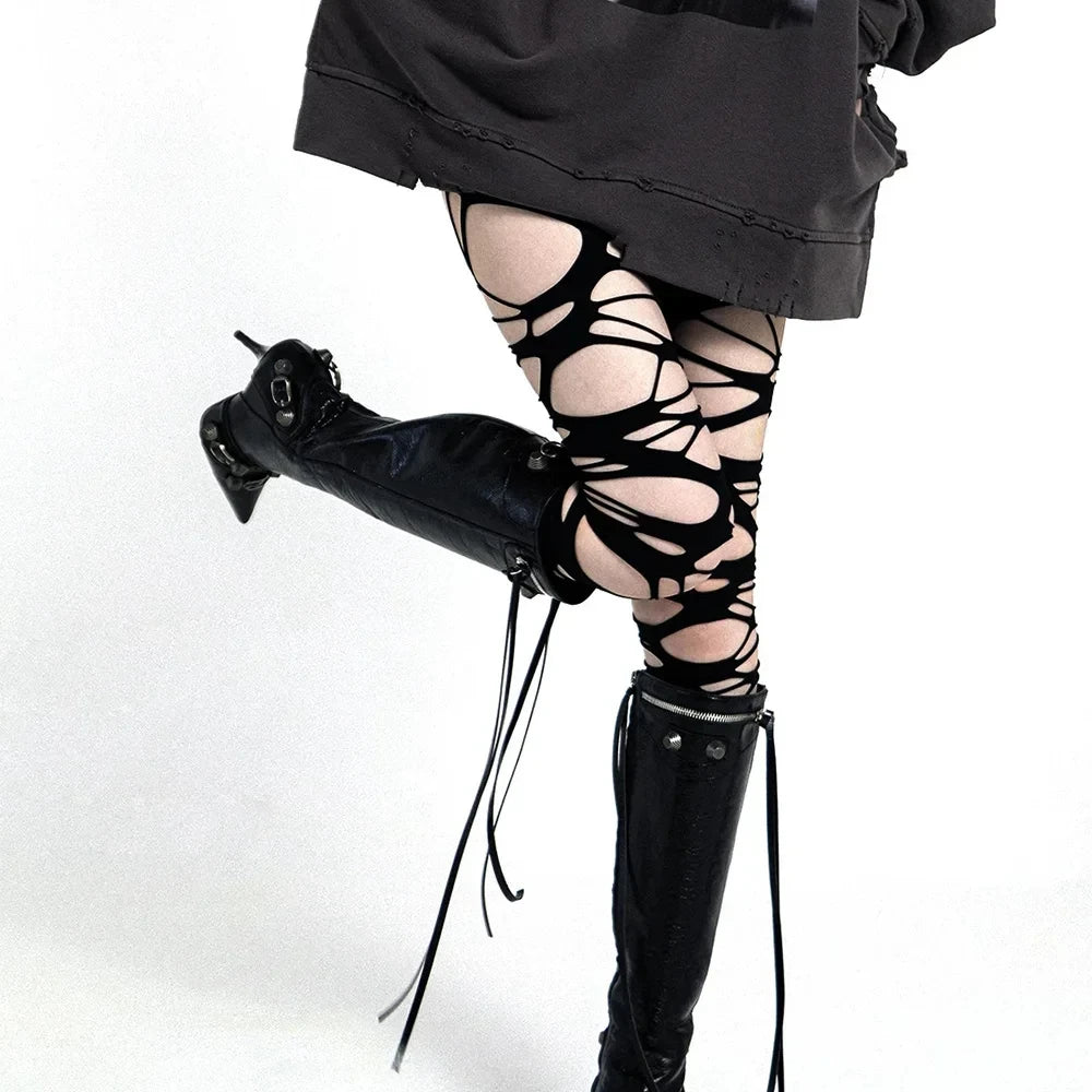 Distressed Knit Stockings Gothic Torn Tights