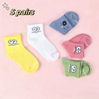 Polyester Elastane Cartoon Face Mid Calf Socks 5 Pairs