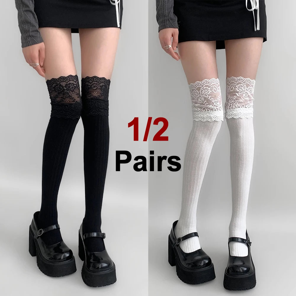 Polyester Elastane Lace Knee High Stockings
