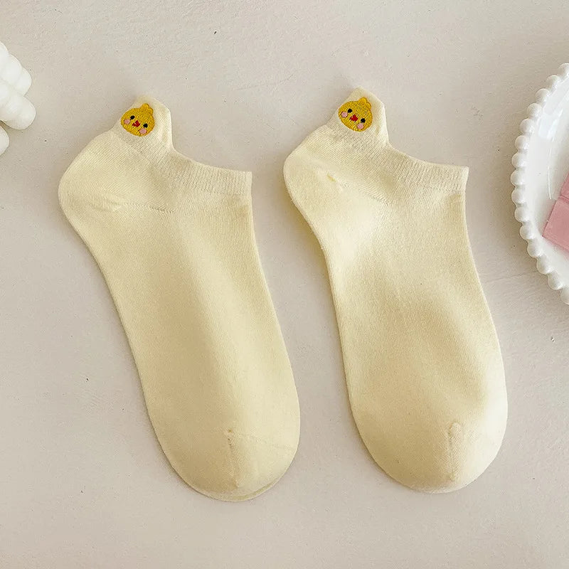 Cotton Embroidered Animal Crew Socks