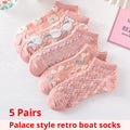Floral Polyester Low Cut Ankle Socks For Women 5 Pairs