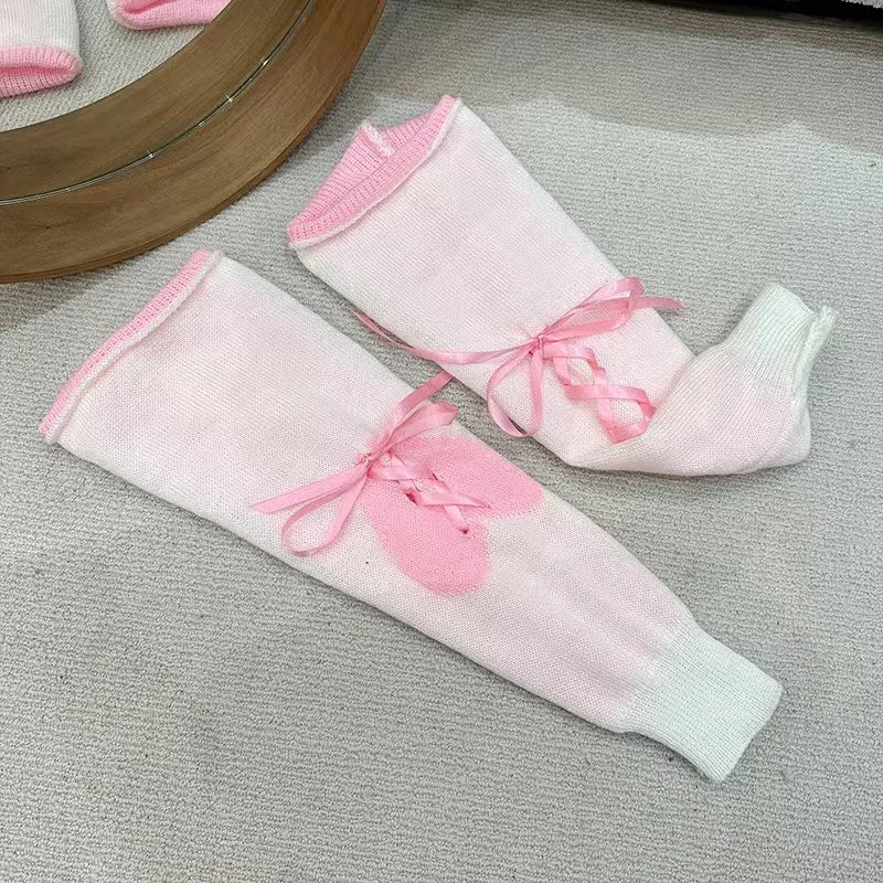 Cotton Blend Knit Heart Pattern Leg Warmers