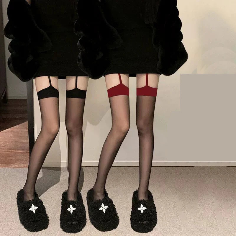 Nylon Spandex Suspender Stockings Women Knee High Socks - 4