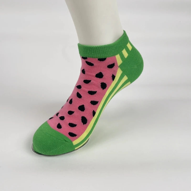 Cotton Blend Watermelon Print Low Cut Ankle Socks - 3