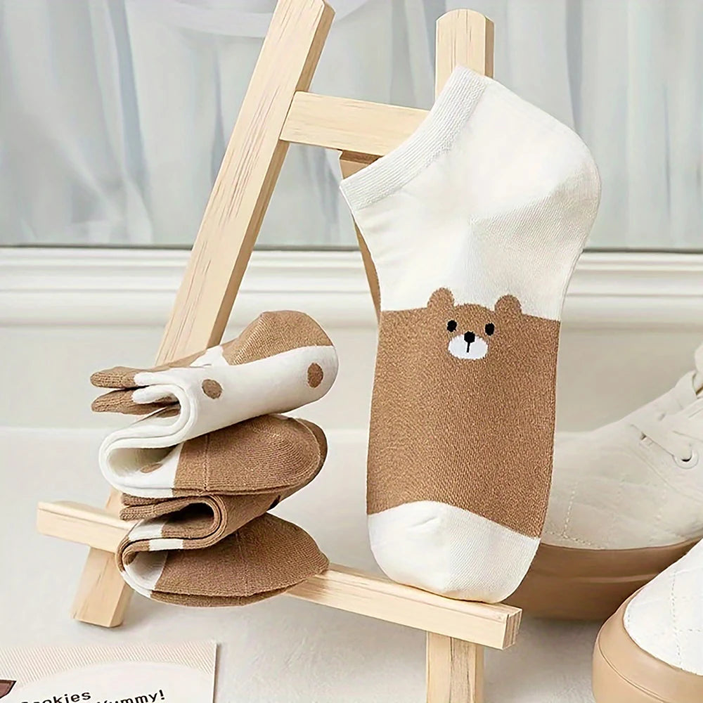 Polyester Elastane Cartoon Bear Pattern Ankle Socks - 4