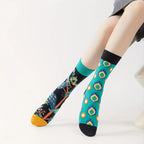 Cotton Blend Peacock Print Mid Calf Socks