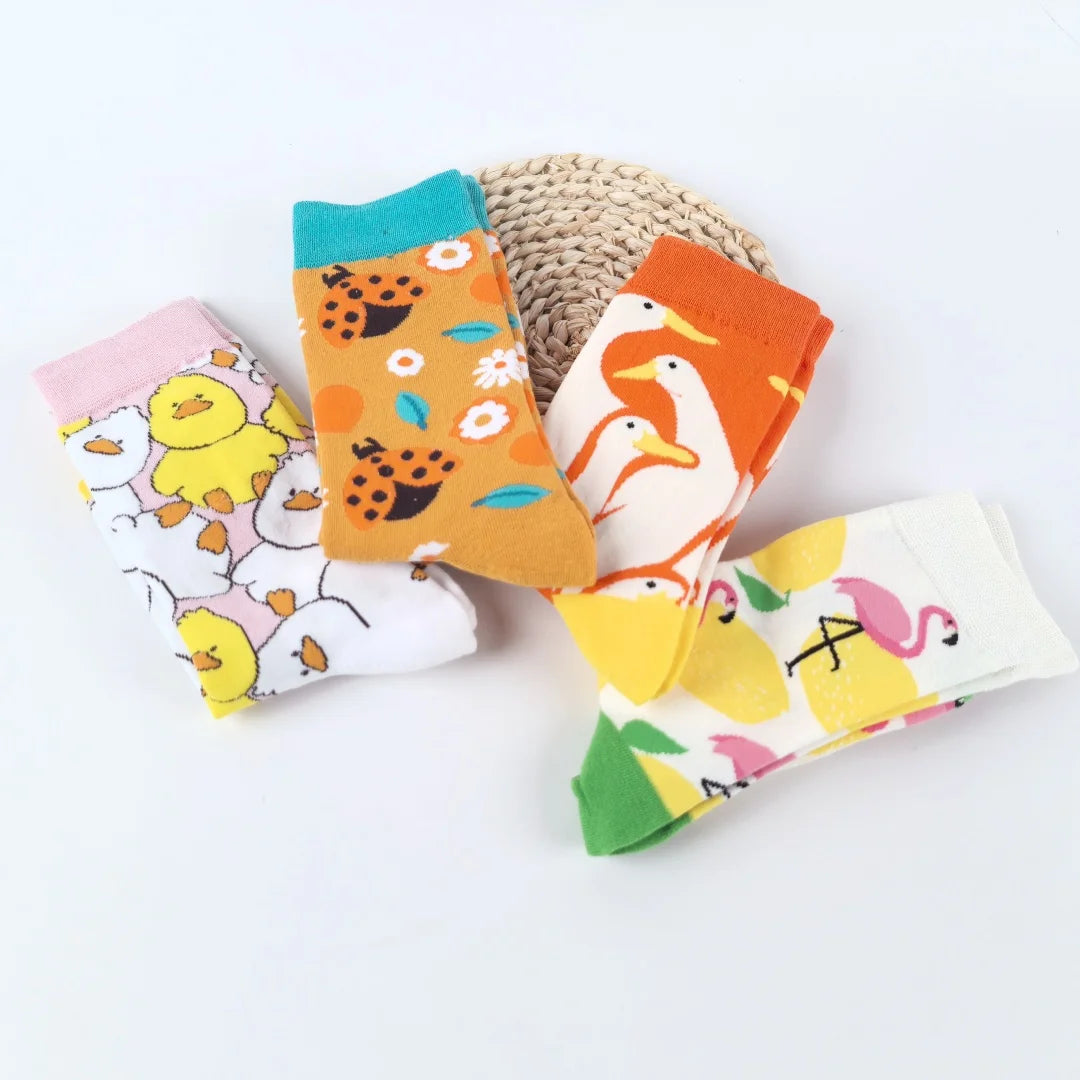 Cotton Blend Animal Pattern Mid Calf Socks for Women