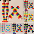 Striped Polyester Thigh High Socks and Arm Warmer Set