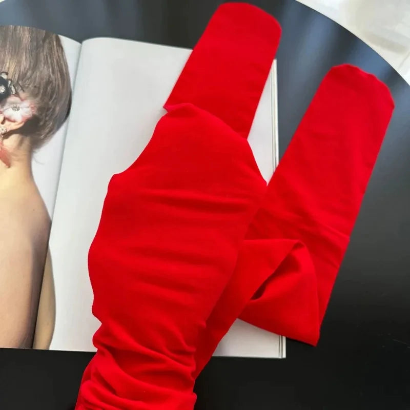 Red Polyester Translucent Slim Tights