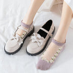 Floral Print Polyester Elastane Low Tube Casual Socks 7 Pairs