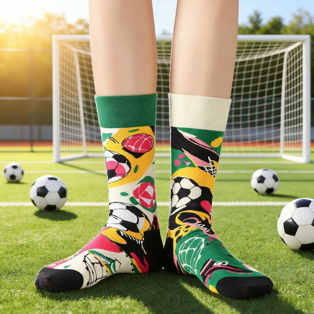 Cotton Blend Ball Themed Graffiti Mid Calf Unisex Socks - 1