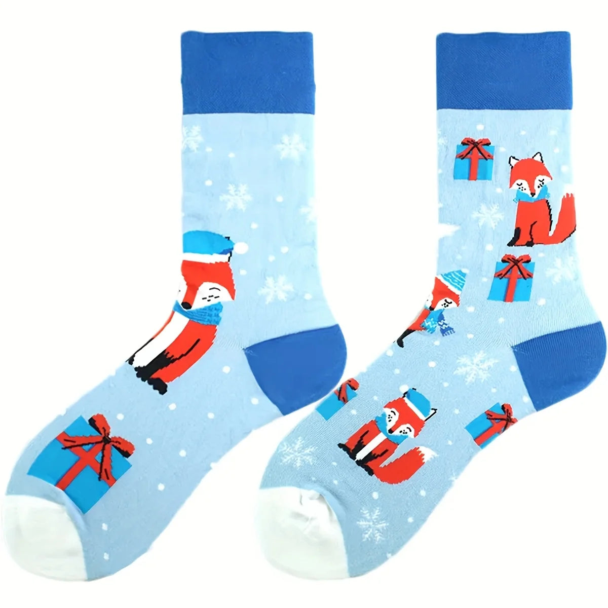 Cotton Blend Mid Calf Fox Pattern Casual Socks - 2