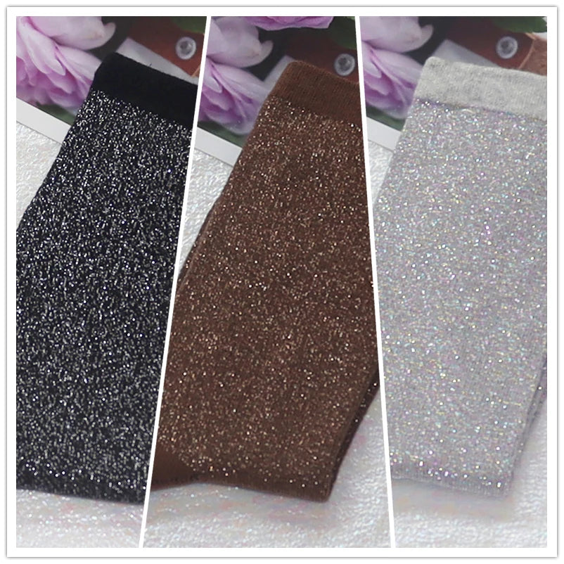 Cotton Blend Glitter Knit Women Casual Crew Socks