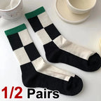 Polyester Elastane Checkerboard Print Casual Middle Tube Socks