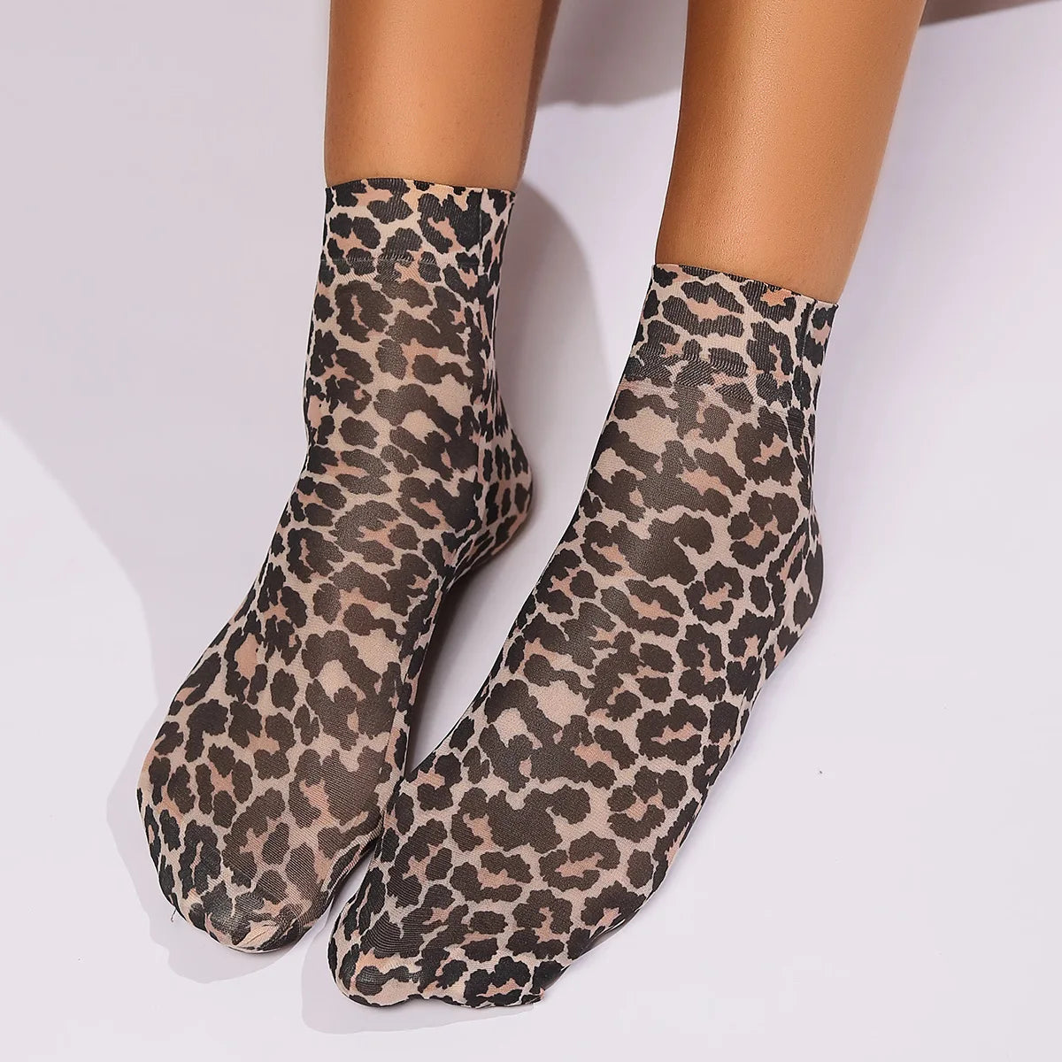 Leopard Print Nylon Casual Ankle Socks
