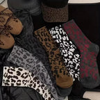 Leopard Print Polyester Spandex Mid Tube Socks 6 Pair Set