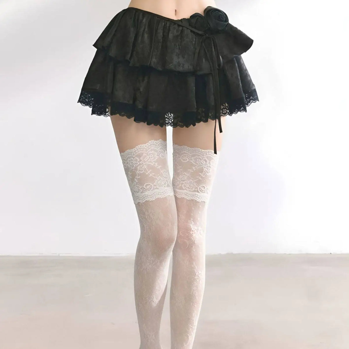 Polyester Hollowed Out Fishnet Tights Floral Stockings