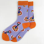 Cotton Blend Clown and Pizza Print Casual Mid Calf Socks