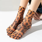 4 Pairs Womens Nylon Elastane Leopard Print Casual Socks