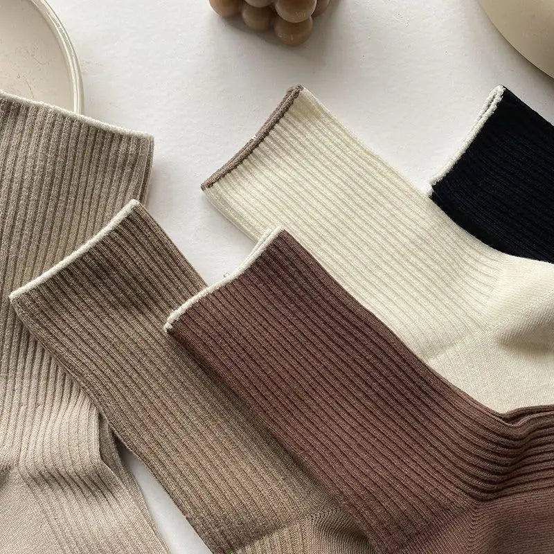 Cotton Blend Mid Length Casual Striped Socks