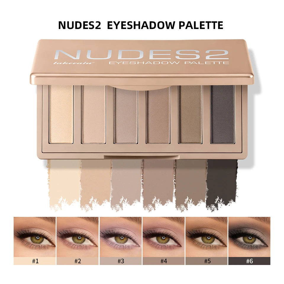 6 Color Matte Eyeshadow Powder Palette with Makeup Brushes - 8