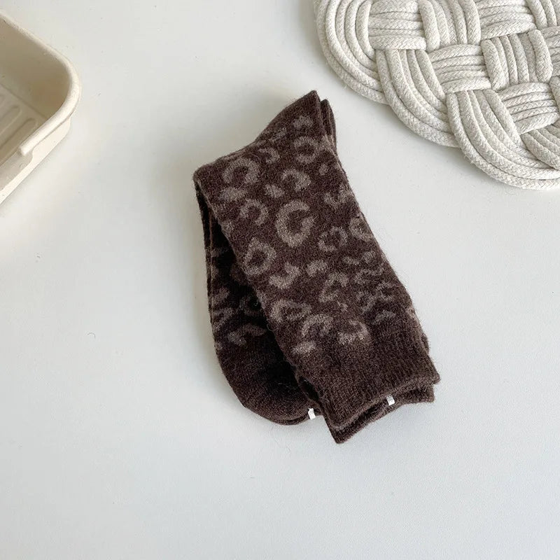 Thick Wool Leopard Print Thermal Socks for Women