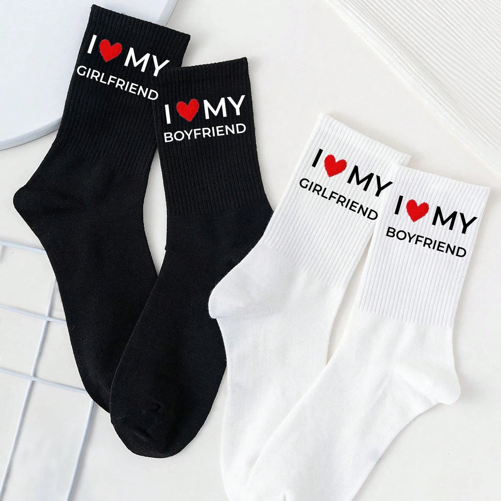 Polyester Blend Matching Couple Crew Socks