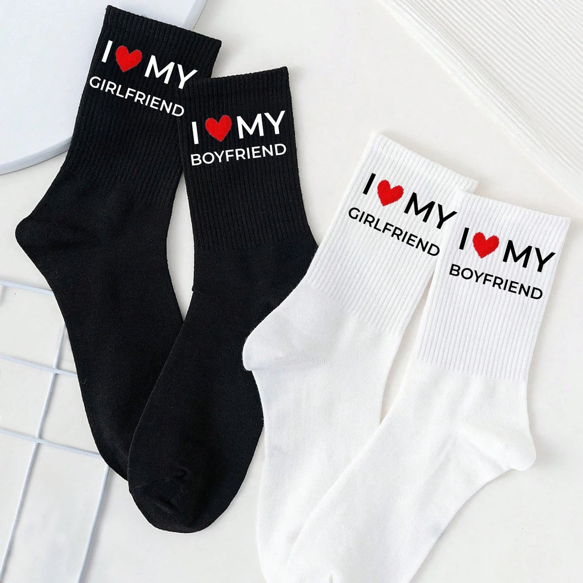 Polyester Blend Matching Couple Crew Socks