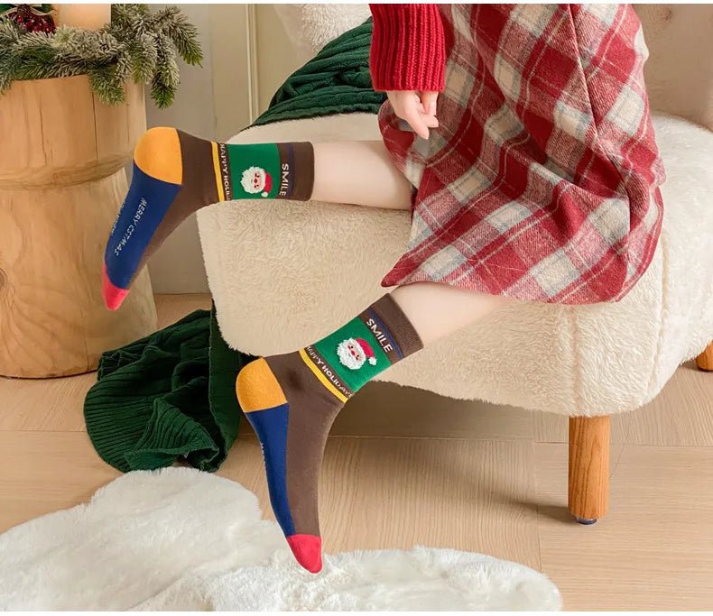 Cotton Christmas Mid Calf Socks for Women