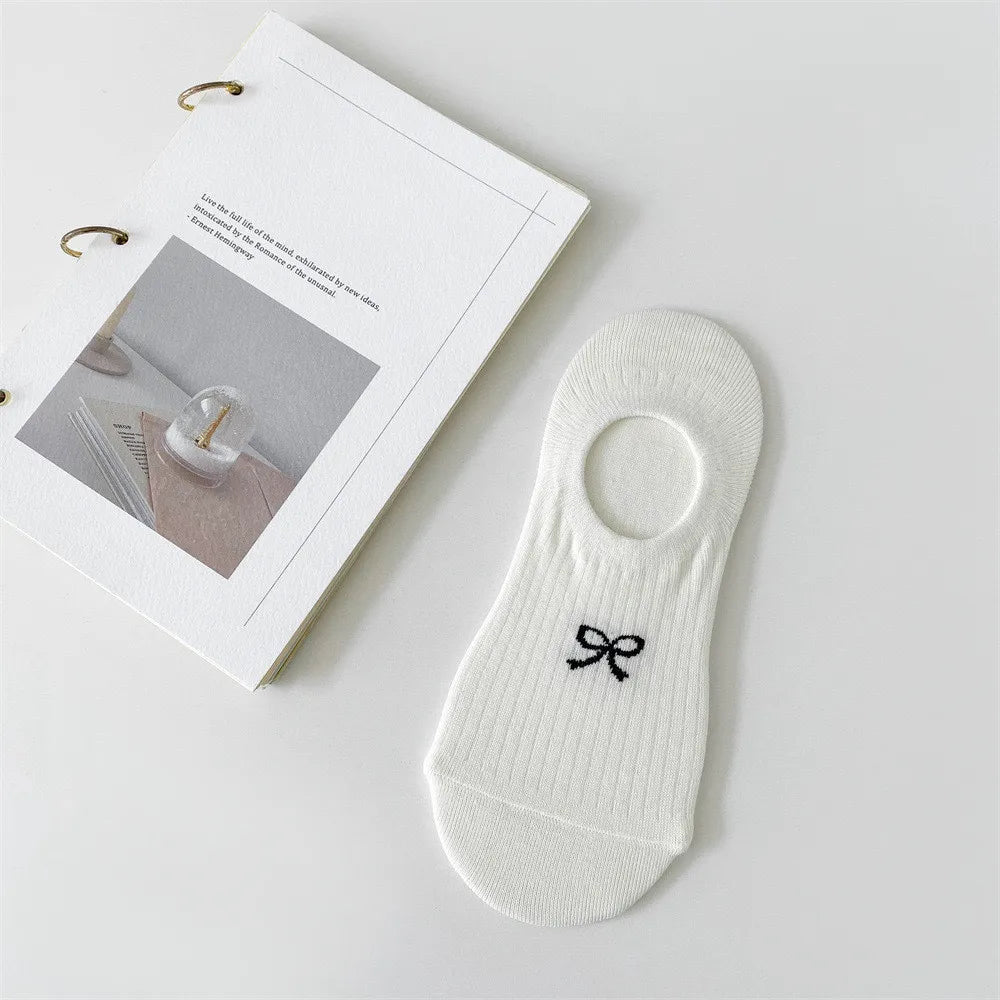 Cotton Polyester Invisible No Show Bow Socks