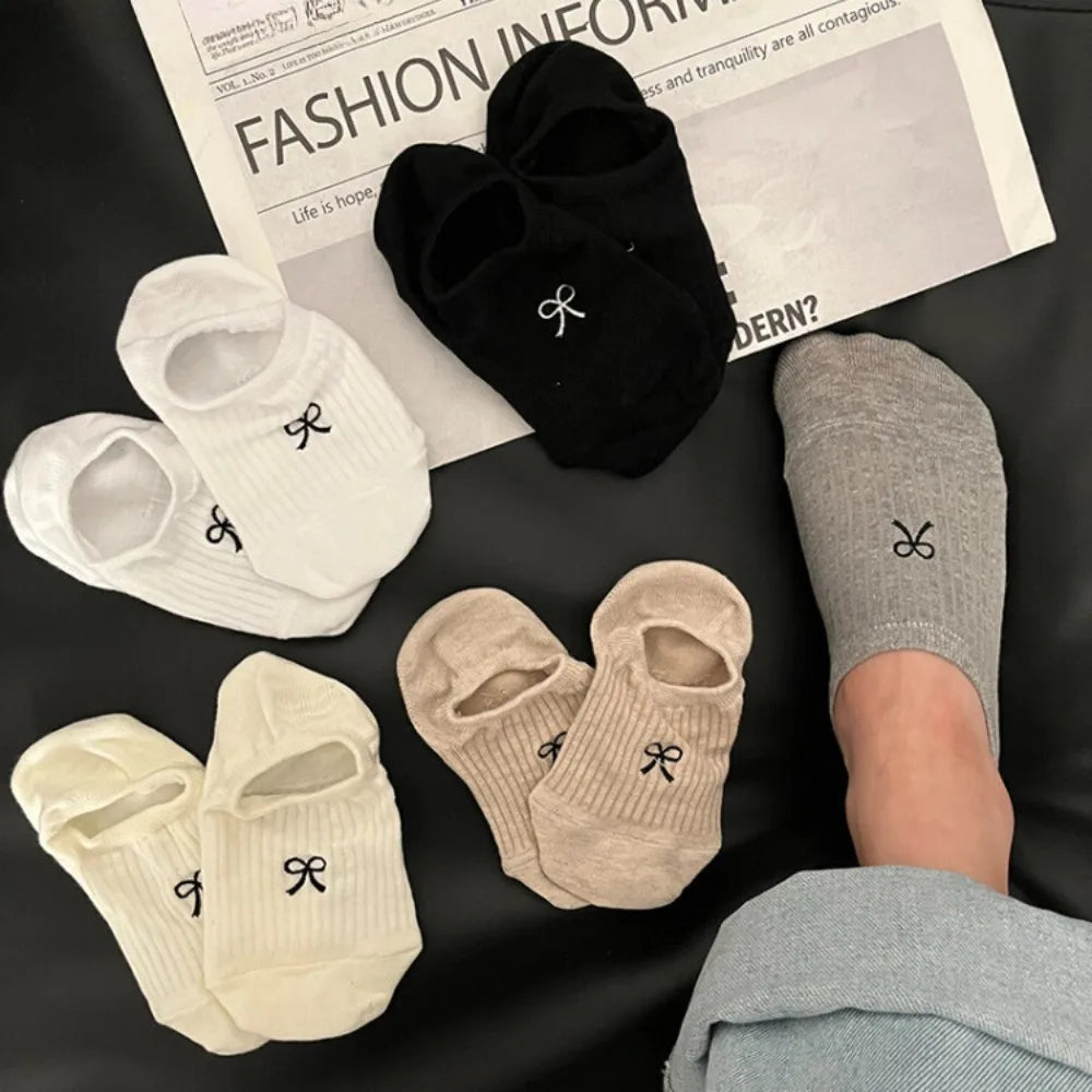 Cotton Polyester Invisible No Show Bow Socks - 7