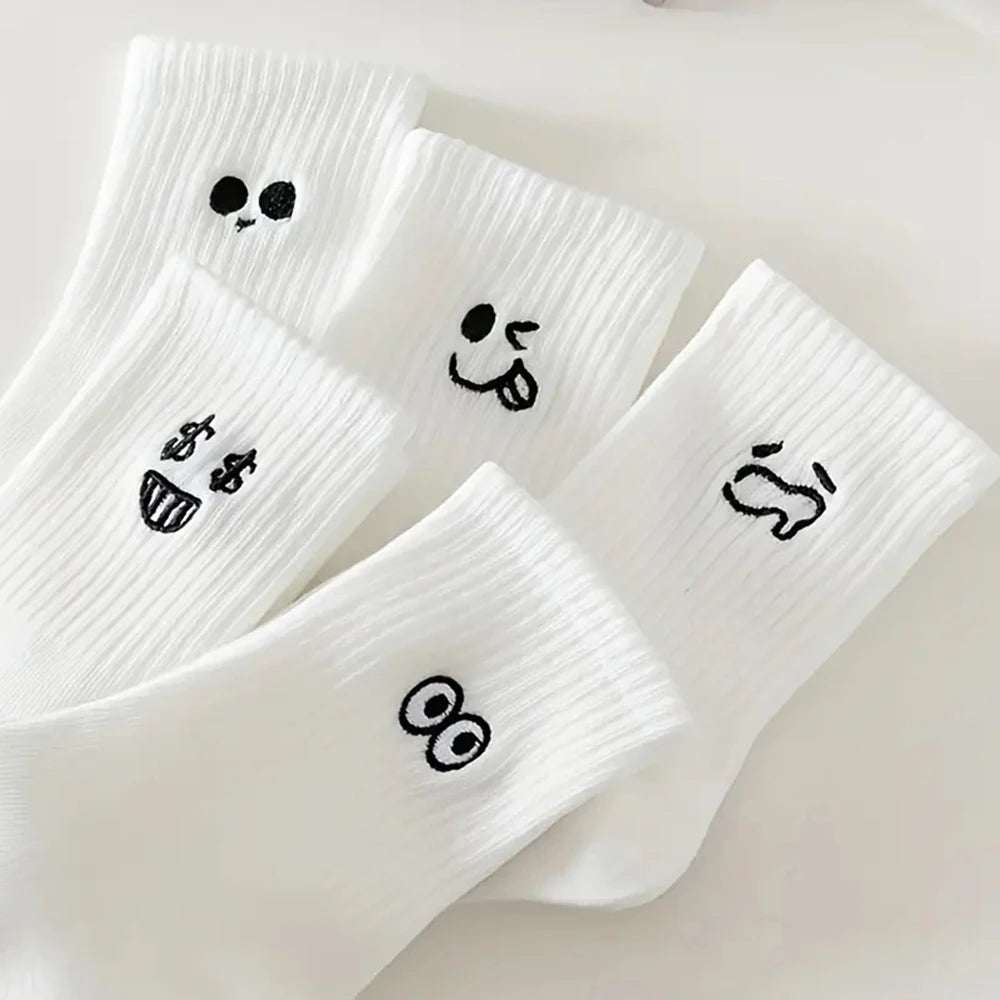 Polyester Blend Cartoon Expression Mid Tube Casual Socks - 5