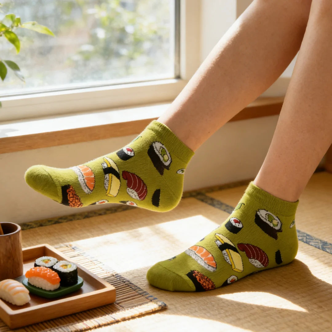 Cotton Blend Sushi Print Casual Ankle Socks