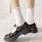 Polyester Elastane Ruffle Trim Mid Tube Socks for Women