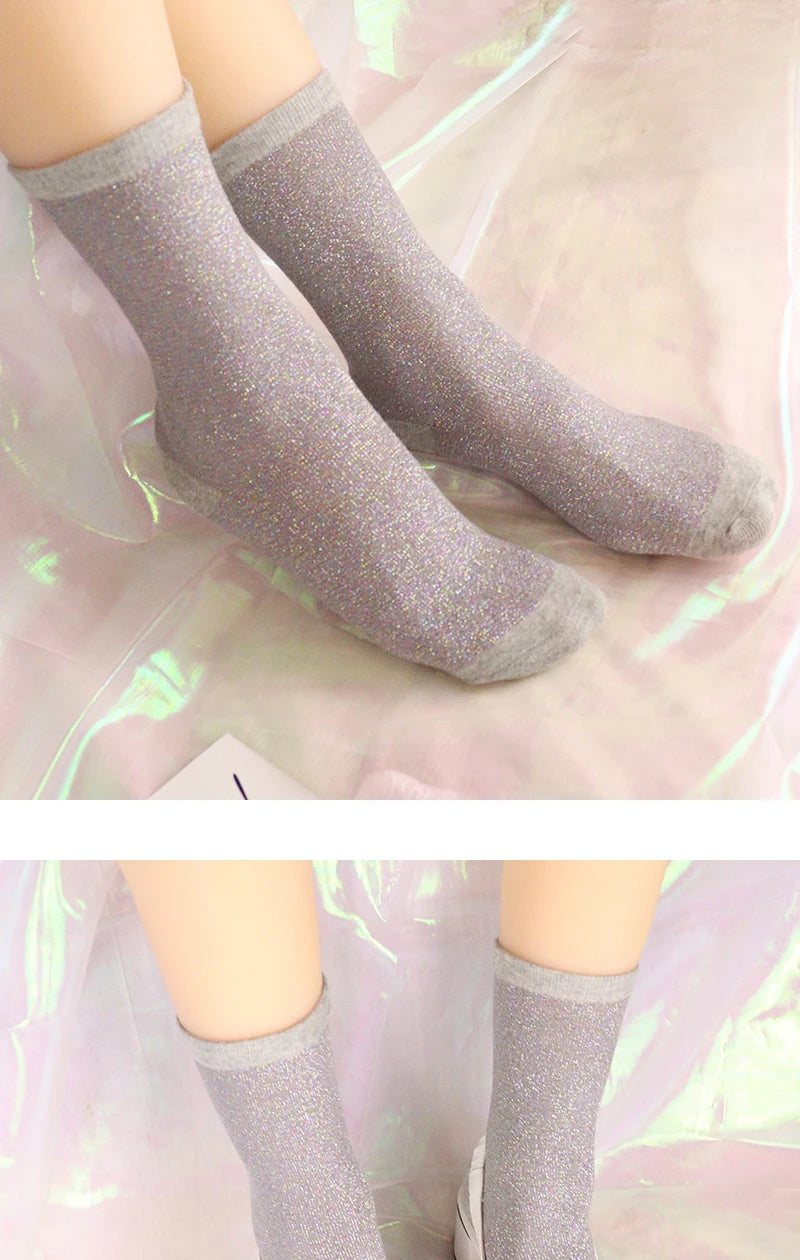 Cotton Blend Glitter Knit Women Casual Crew Socks - 15