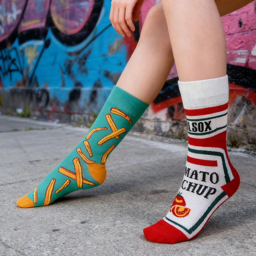 Cotton Blend Novelty Food Pattern Mid Calf Crew Socks