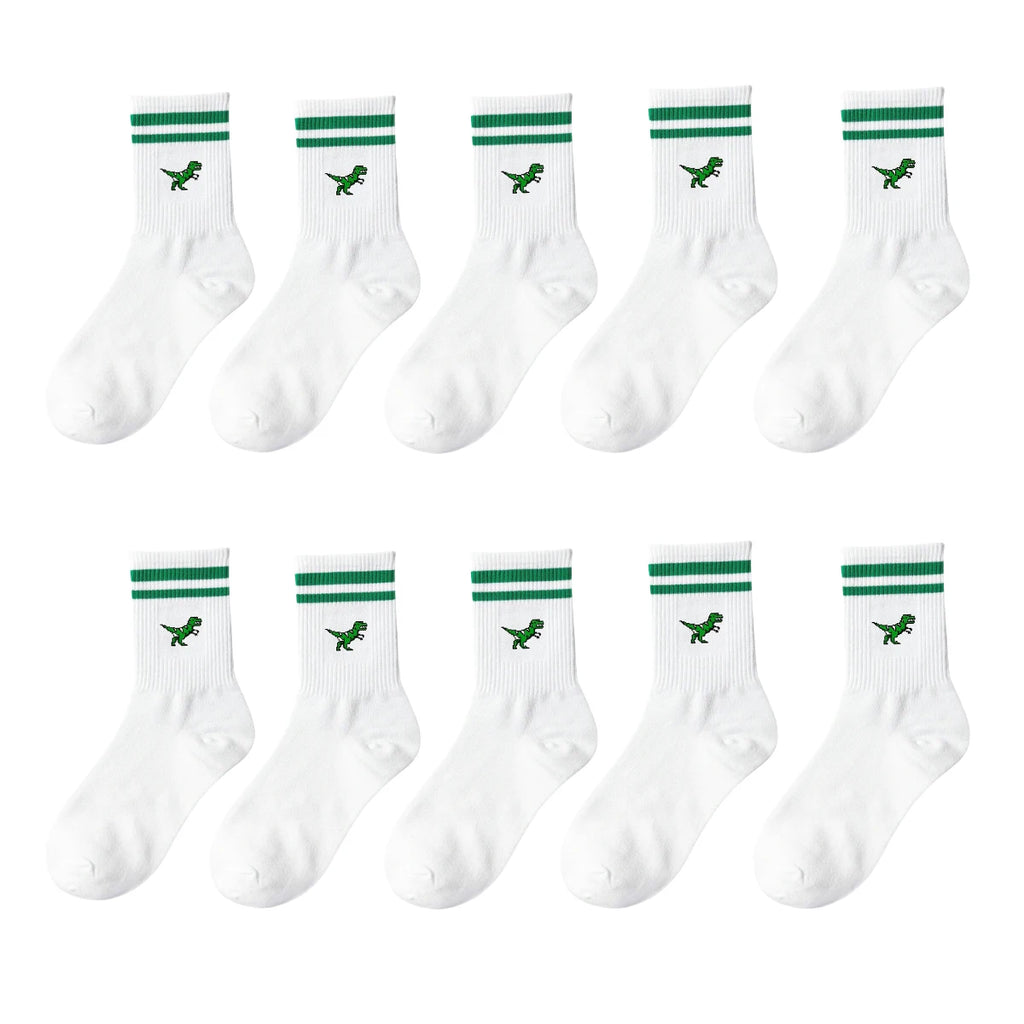 Polyester Elastane Dinosaur Pattern Crew Socks