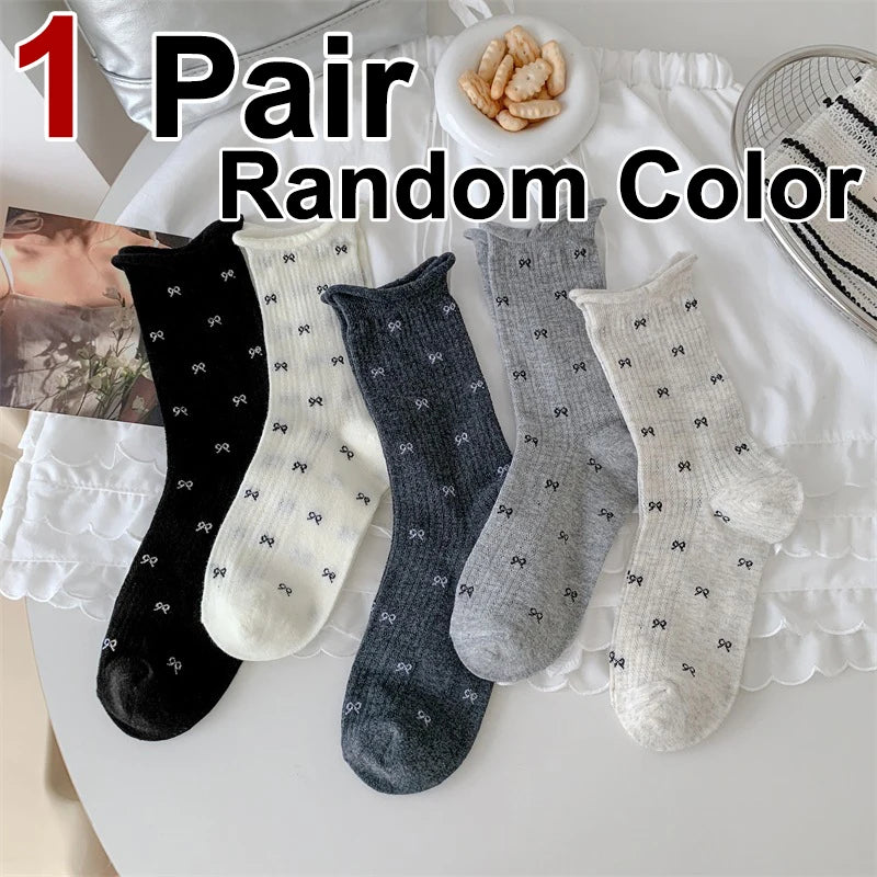 Polyester Spandex Bow Pattern Mid Tube Breathable Casual Socks