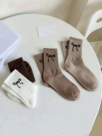 Polyester Elastane Blend Crew Socks Bow Pattern Unisex Footwear