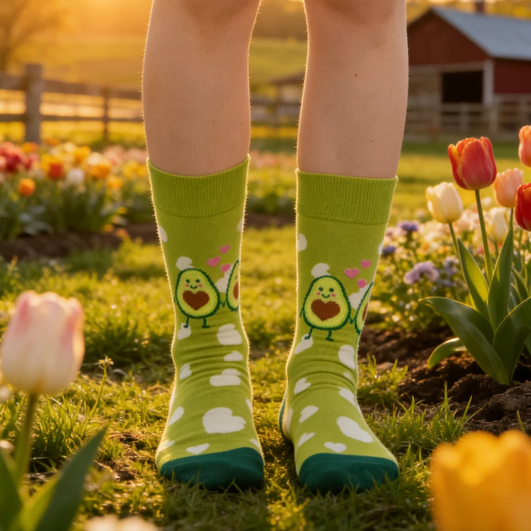 Cotton Blend Avocado Heart Pattern Mid Calf Socks