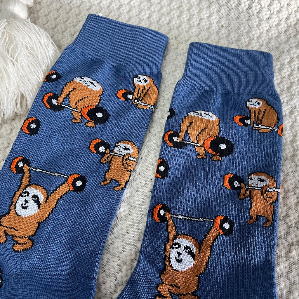 Cotton Blend Mid Calf Sloth Weightlifting Socks