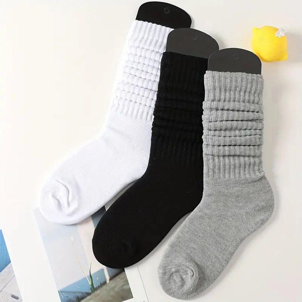 Polyester Elastane Pleated Mid Length Women Casual Socks