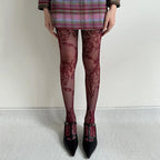 Red Floral Lace Fishnet Pantyhose Stockings