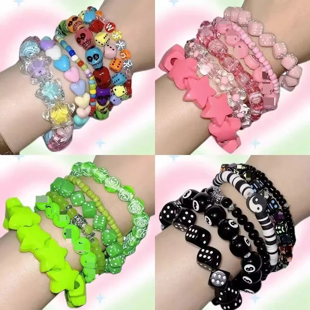 Plastic Beaded Elastic Bracelet Set For Women