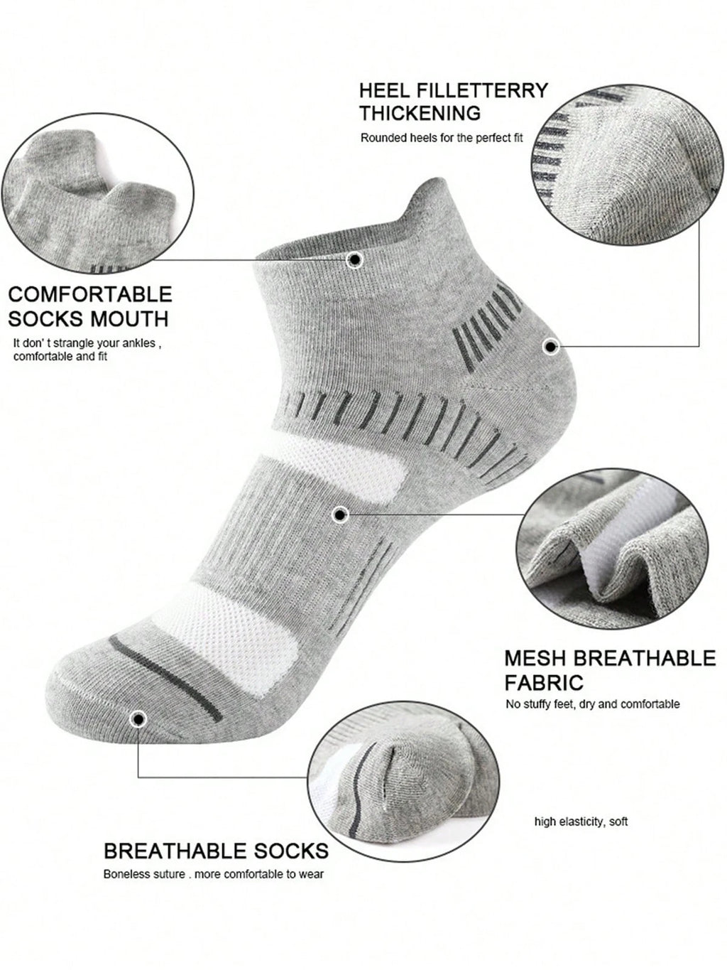 5 Pairs Polyester Elastane Knit Ankle Crew Socks