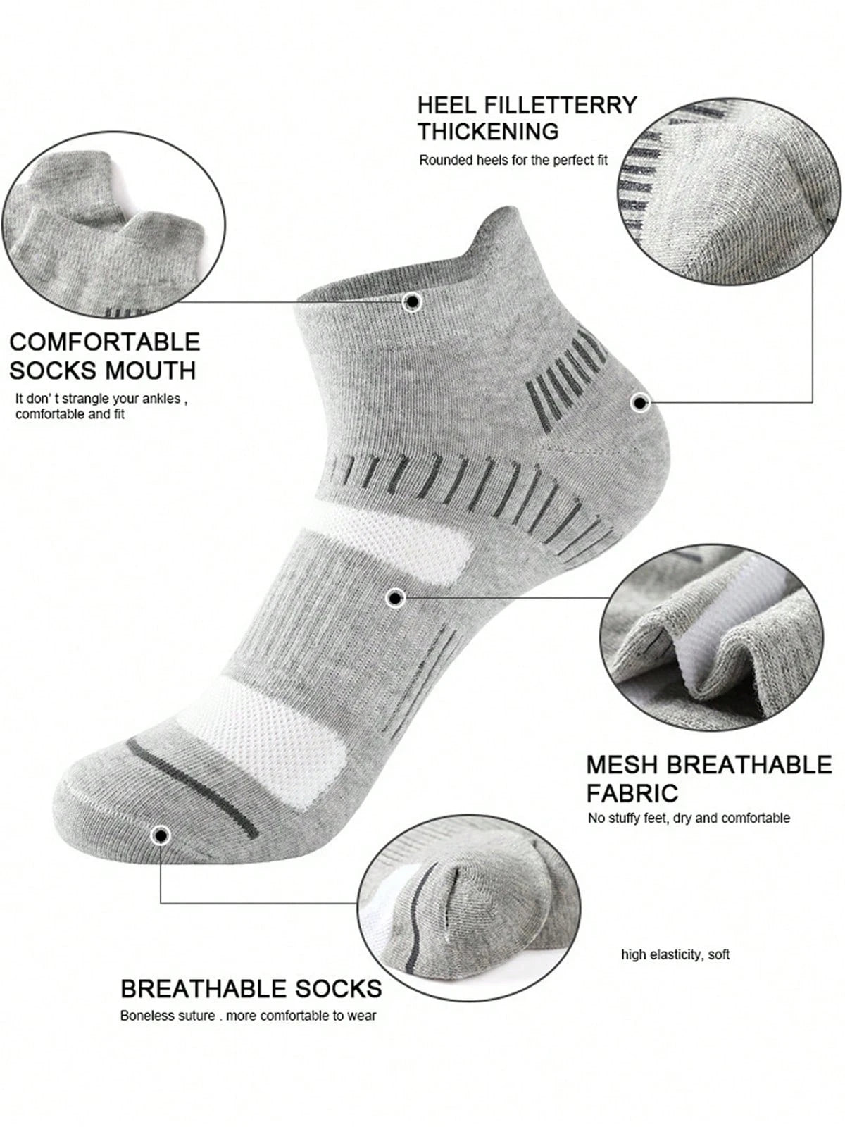 5 Pairs Polyester Elastane Knit Ankle Crew Socks