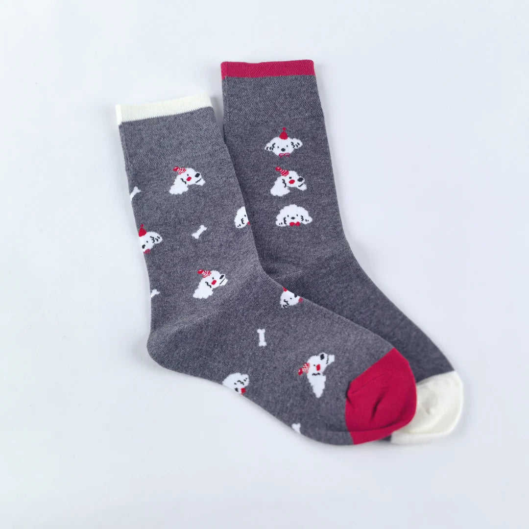 Cotton Blend Puppy Print Mid Calf Socks - 7