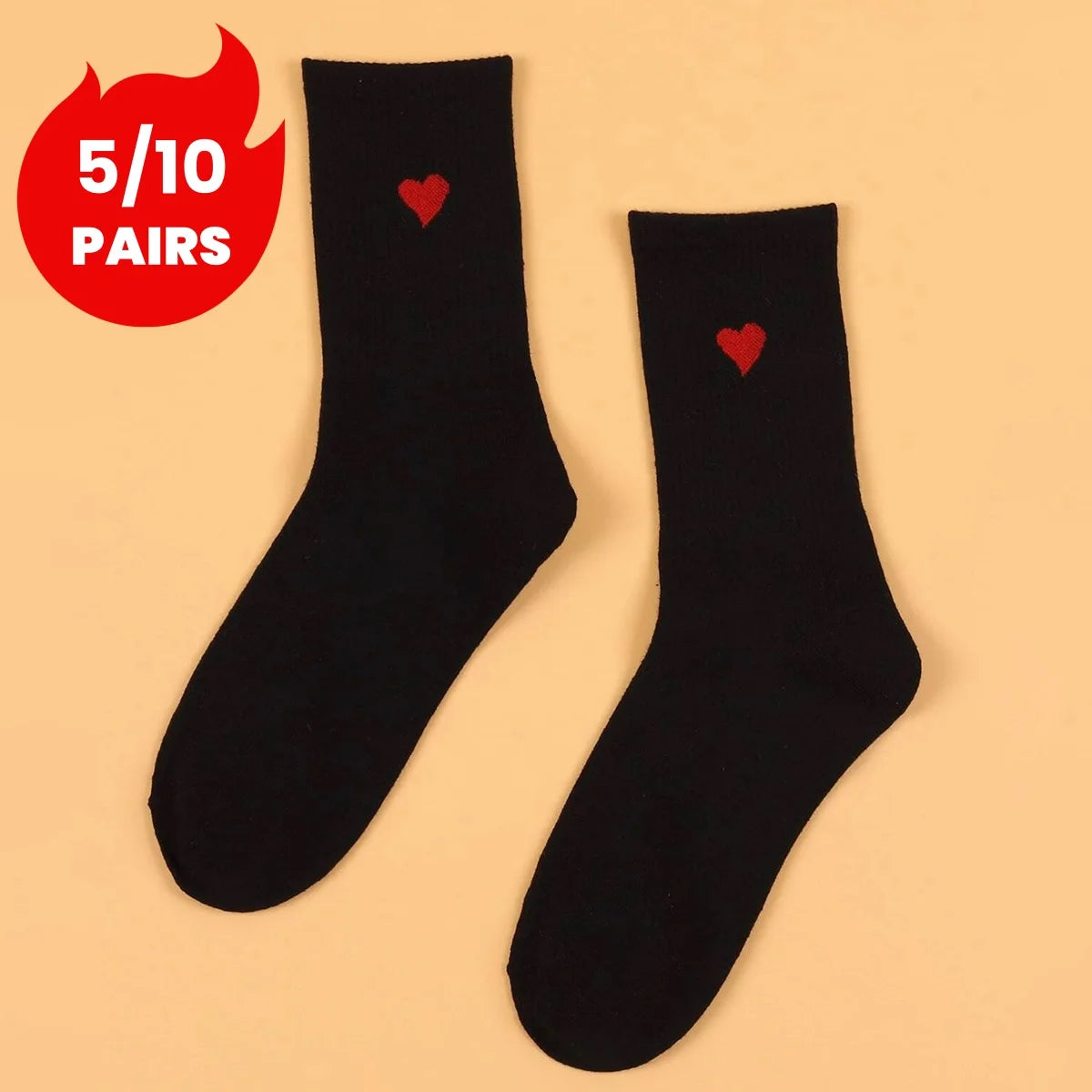Polyester Elastane Heart Pattern Crew Socks - 1